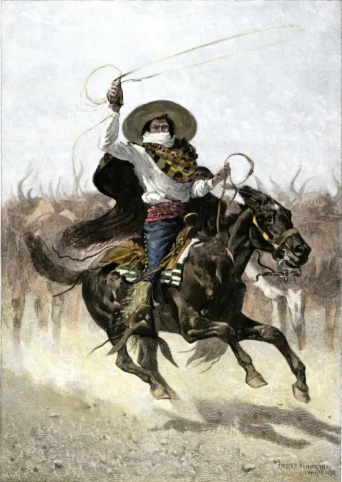 Framed Print : California vaquero galloping to lasso a steer