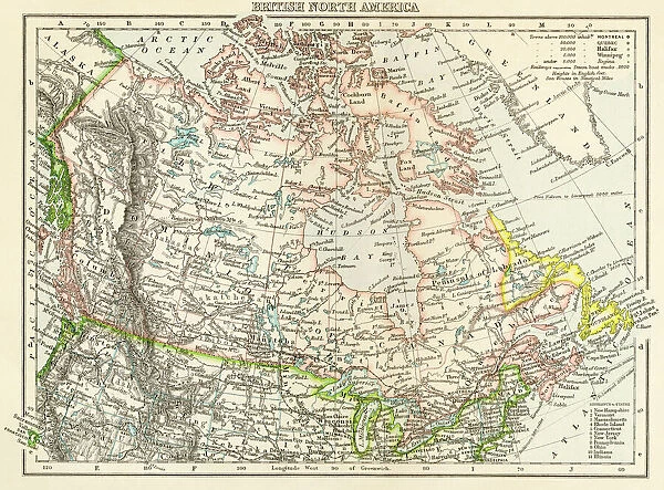 Canada map, 1870s. Map of British North America, or the Dominion of Canada, 1870s.