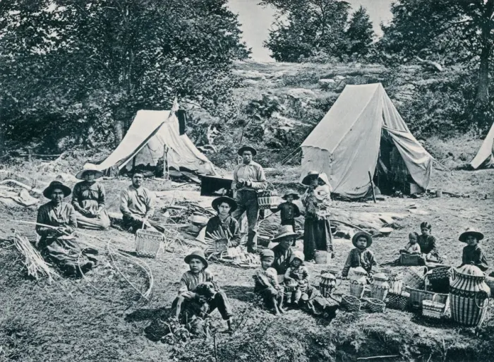 Framed Print : Canadian aboriginals making baskets for sale, 1890s Framed Print : Canadian aboriginals making baskets for sale, 1890s