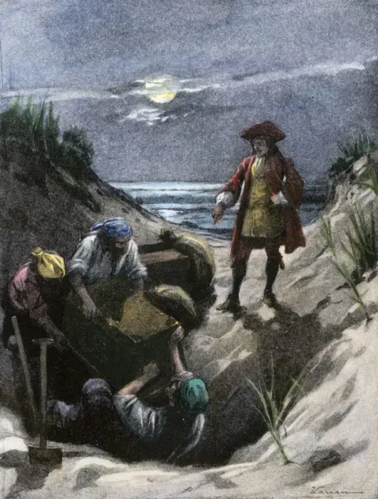 Framed Print : Captain Kidd burying his pirate treasure on Gardiners Island Framed Print : Captain Kidd burying his pirate treasure on Gardiners Island