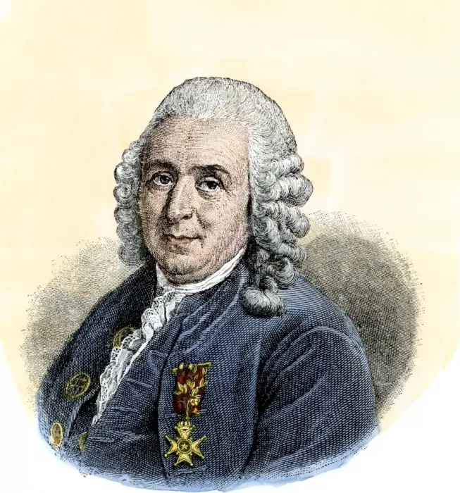 Framed Print : Carolus Linneus. Hand-colored woodcut of a portrait Framed Print : Carolus Linneus. Hand-colored woodcut of a portrait