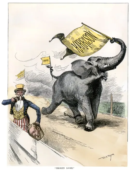 Framed Print : Cartoon of Benjamin Harrisons presidential candidacy Framed Print : Cartoon of Benjamin Harrisons presidential candidacy