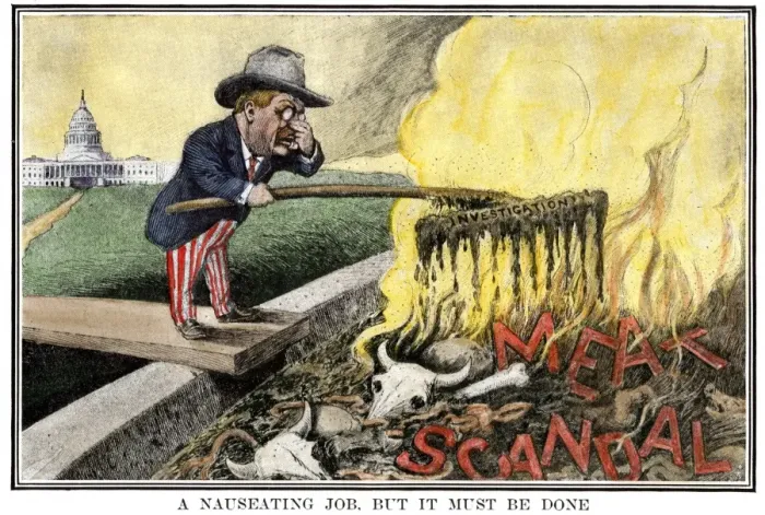 Framed Print : Cartoon of President Theodore Roosevelt as a muckraker cleaning up the meat Framed Print : Cartoon of President Theodore Roosevelt as a muckraker cleaning up the meat