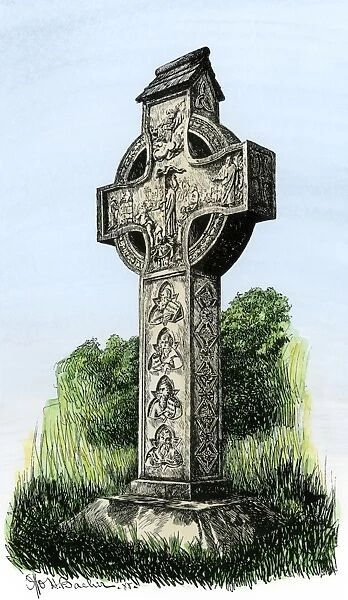 Celtic cross. Celtic sunwheel cross at Rostrevor, Northern Ireland.