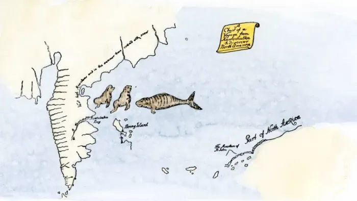 Framed Print : Chart of Vitus Berings voyage from Kamchatka