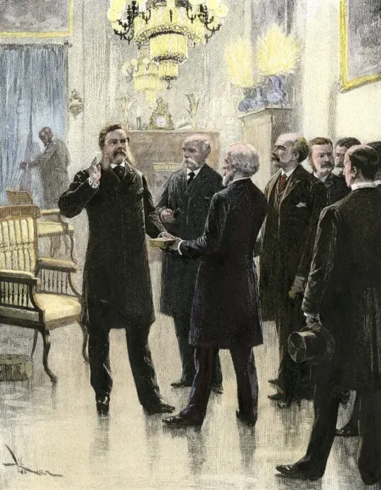 Framed Print : Chester Arthur taking the Inaugural Oath at his residence in New York City Framed Print : Chester Arthur taking the Inaugural Oath at his residence in New York City