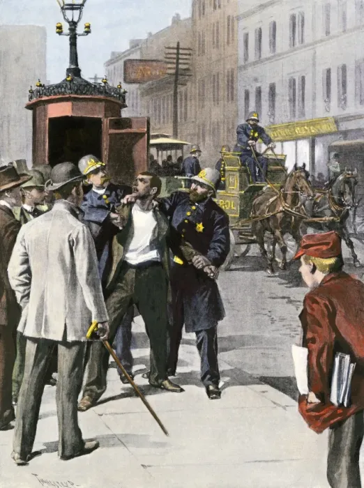 Framed Print : Chicago police arresting a suspect, 1890s Framed Print : Chicago police arresting a suspect, 1890s