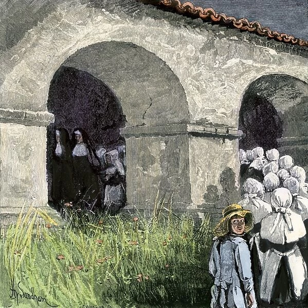 Children at San Juan Bautista Mission, California, 1800s