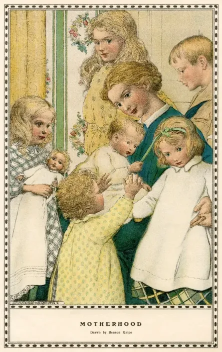 Framed Print : Children surrounding their mother, circa 1900 Framed Print : Children surrounding their mother, circa 1900
