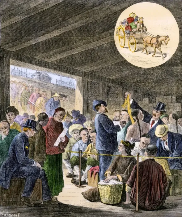 Framed Print : Chinese immigrants at the San Francisco custom-hoouse