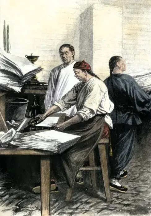 Framed Print : Chinese printers inking blocks to reprint Chinese classics - paper is rubbed Framed Print : Chinese printers inking blocks to reprint Chinese classics - paper is rubbed