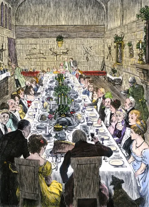 Framed Print : Christmas feast in a baronial hall