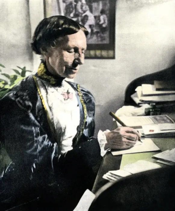 Framed Print : Clara Barton at her writing desk, 1900s Framed Print : Clara Barton at her writing desk, 1900s