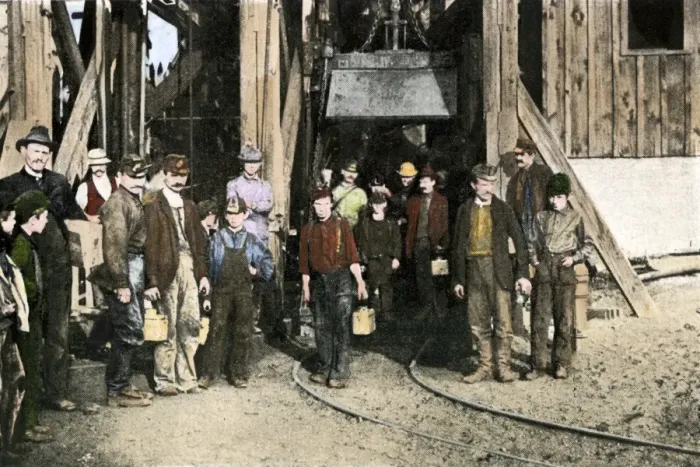 Framed Print : Coal miners emerging from the shaft after their nine hours of toil are ended Framed Print : Coal miners emerging from the shaft after their nine hours of toil are ended
