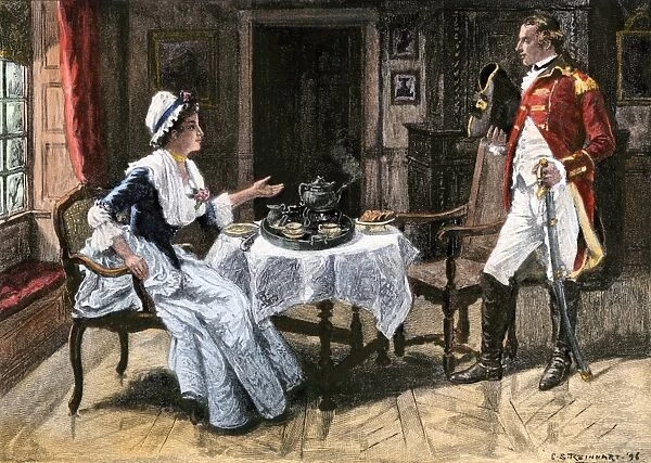 Colonial woman serving tea to a British officer