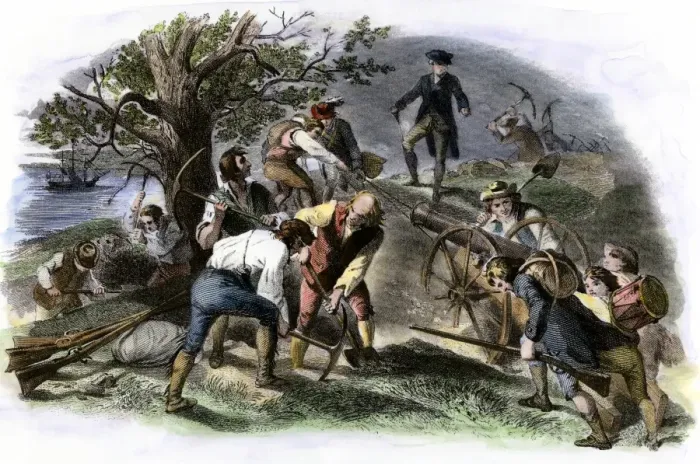 Framed Print : Colonists fortifying Breeds Hill the night before the Battle of Bunker Hill