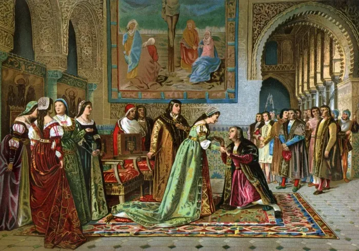 Framed Print : Columbus brought in chains before Ferdinand and Isabella by Bobadilla Framed Print : Columbus brought in chains before Ferdinand and Isabella by Bobadilla