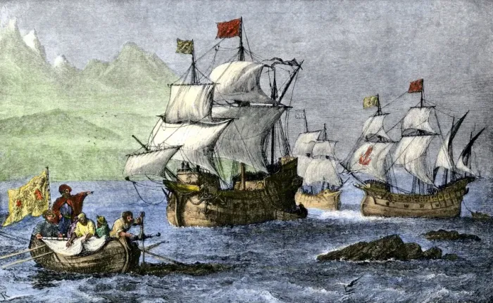 Framed Print : Columbus expedition coasting along the northern shore of Cuba