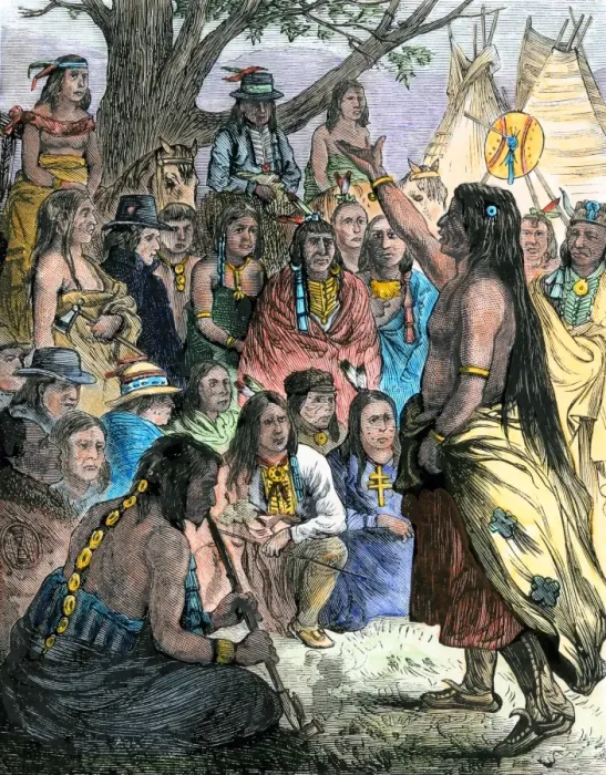 Framed Print : Comanche and Arapaho leaders holding a council of war about white encroachment Framed Print : Comanche and Arapaho leaders holding a council of war about white encroachment
