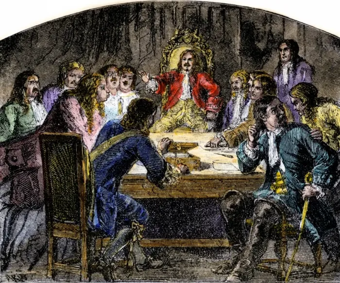 Framed Print : Connecticut colonists deciding to oppose Governor Andros Framed Print : Connecticut colonists deciding to oppose Governor Andros