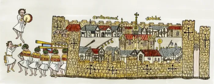 Framed Print : Constantinople, showing a procession at a city gate