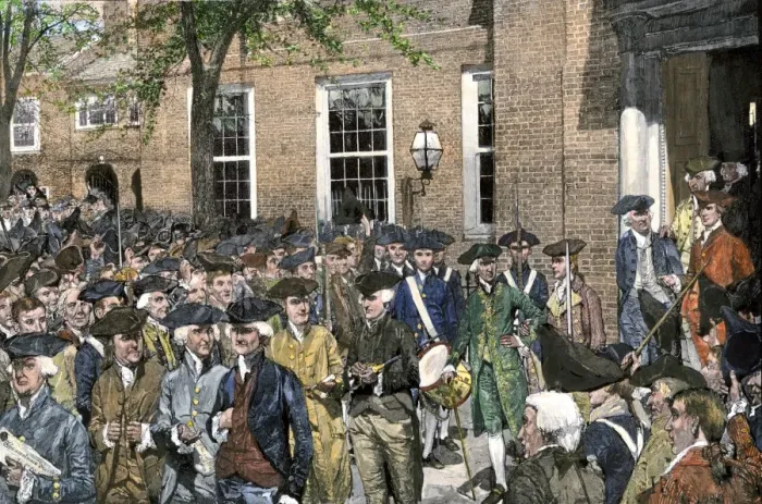 Framed Print : Continental Congress leaving Independence Hall to hear the first public reading