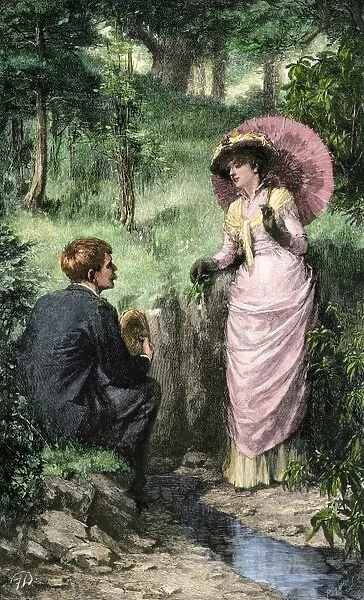 Courtship in a woodland setting, 1800s