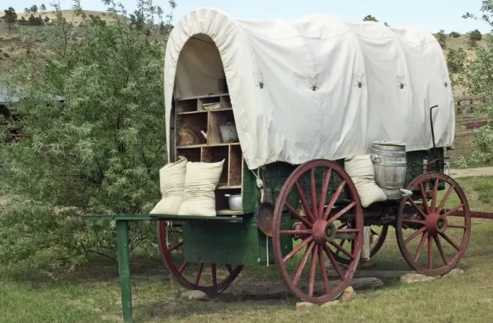Framed Print : Covered wagon with supplies, South Dakota Framed Print : Covered wagon with supplies, South Dakota