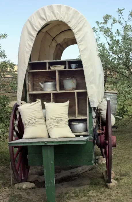 Framed Print : Covered wagon with supplies, South Dakota