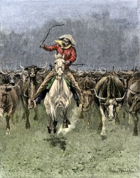 Framed Print : Cowboy and his horse caught in a cattle stampede