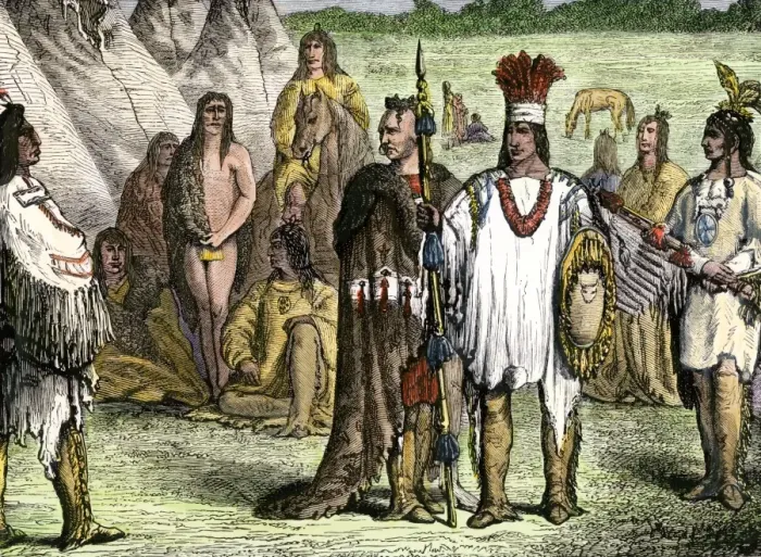 Framed Print : Creek Indian village. Hand-colored woodcut Framed Print : Creek Indian village. Hand-colored woodcut