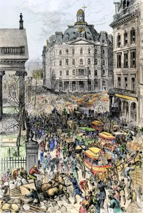 Framed Print : Crowded streets of New York City, 1880s