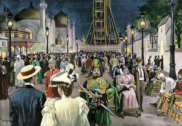 Crowds at the Chicago worlds fair at night
