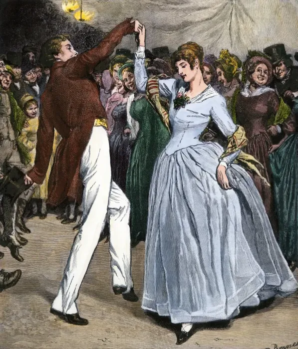 Framed Print : Dancing couple, early 1800s Framed Print : Dancing couple, early 1800s