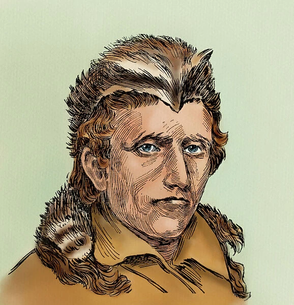 Daniel Boone. Portrait of Daniel Boone wearing a coonskin cap.
