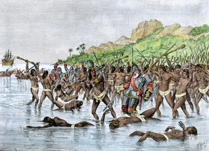 Framed Print : Death of Magellan on the island of Mactan