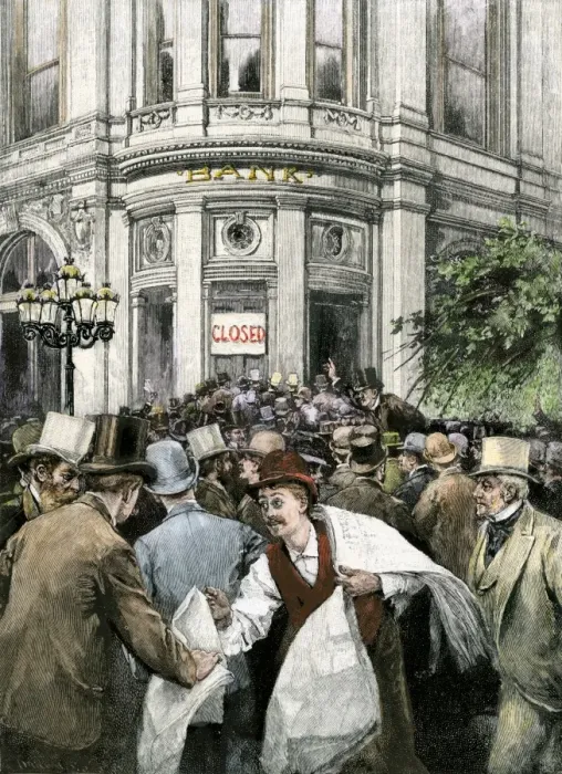 Framed Print : Depositors making a run on a bank during a financial panic in the 1800s