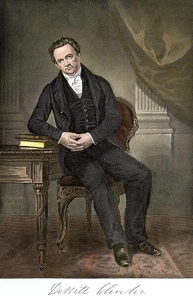 DeWitt Clinton, with his autograph.. Hand-colored engraving of a painting by Chappel