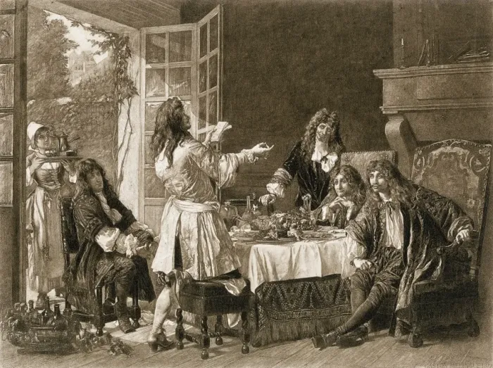 Framed Print : Dinner at the house of Moliere at Auteuil Framed Print : Dinner at the house of Moliere at Auteuil