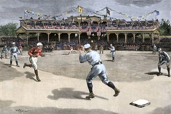Double-play in a New York  /  Boston baseball game, 1886