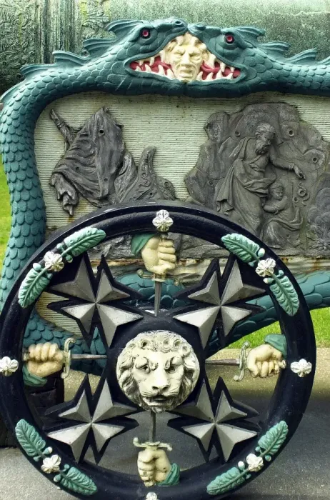 Framed Print : Dragons and other decorations on a medieval Belgian cannon