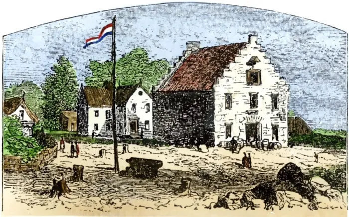 Framed Print : Dutch West India Company warehouse in New Amsterdam