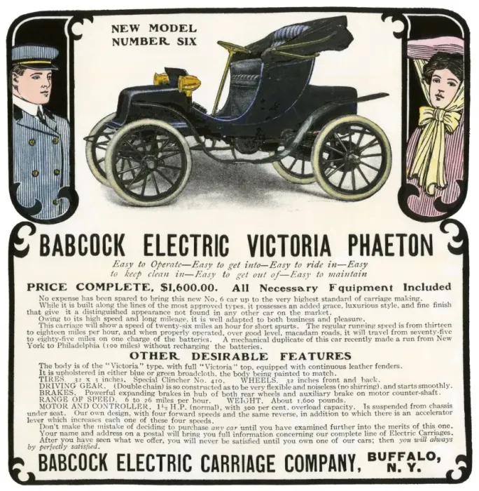 Framed Print : Early electric car advertisement for the Babcock Electric Victoria Phaeton