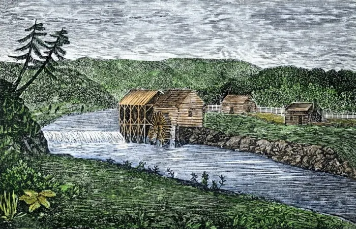 Framed Print : Early gristmill in Ohio Territory, 1789 Framed Print : Early gristmill in Ohio Territory, 1789