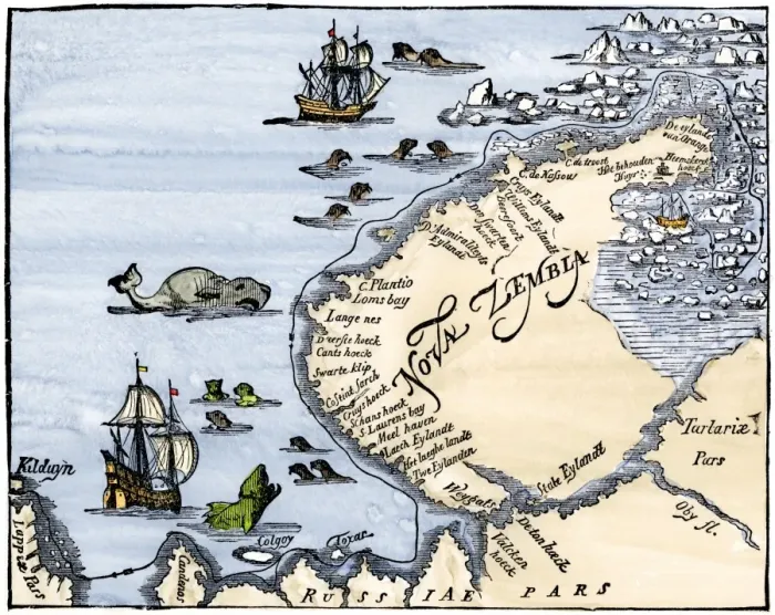 Framed Print : Early map showing Nova Zembla off the Arctic coast of Russia