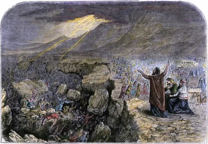 Framed Print : Earthquake swallowing the wicked Hebrew people who have not heeded Moses