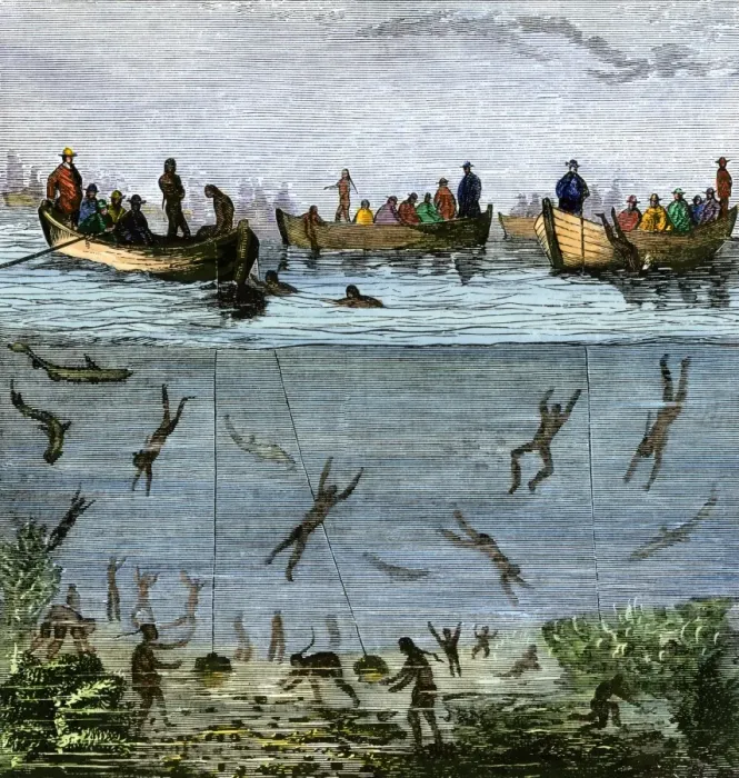Framed Print : East Indian divers gathering parls Framed Print : East Indian divers gathering parls