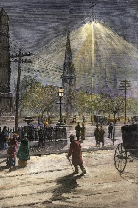 Framed Print : Electric lights in New York City, 1880s