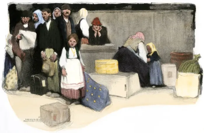 Framed Print : Ellis Island immigrants hoping to enter the US
