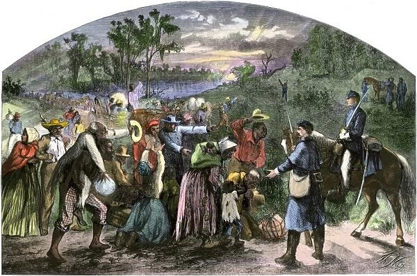 Emancipated slaves fleeing to Union-held soil, 1863